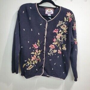 Tiara international knitted floral cardigan size small